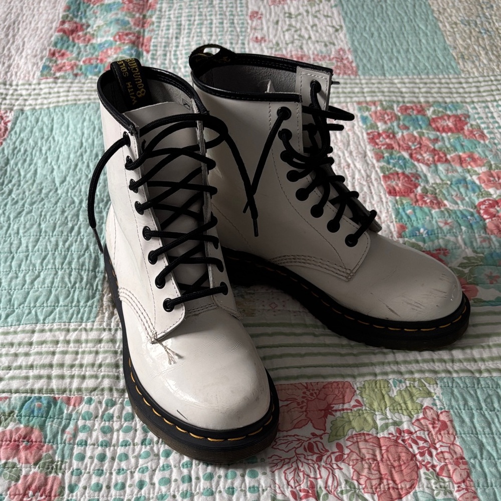 Dr. Martens White and Black Combat Boots